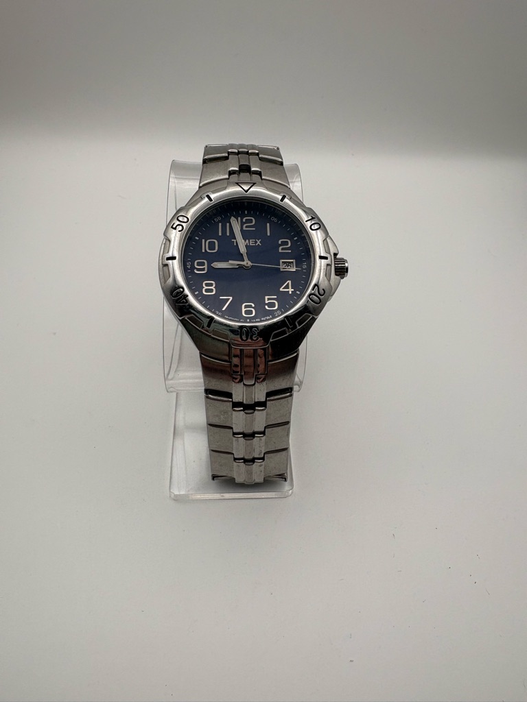Timex Silver Stainless Steel Watch Blue Dial Date